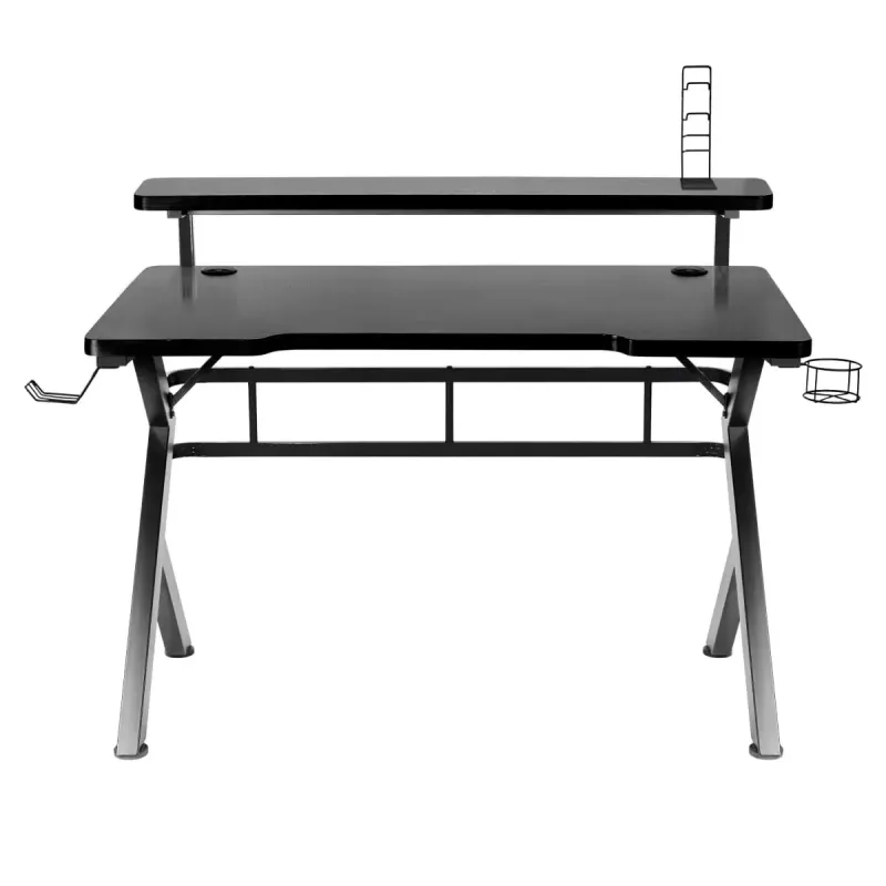 Escritorio gaming Huzaro Hero 5.0 negro — estructura recta de aluminio, tablero de fibra de carbono 1200×600 mm
