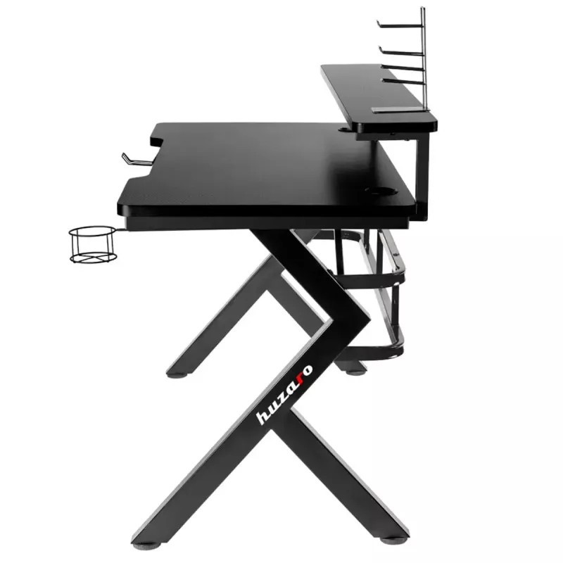 Escritorio gaming Huzaro Hero 5.0 negro — estructura recta de aluminio, tablero de fibra de carbono 1200×600 mm