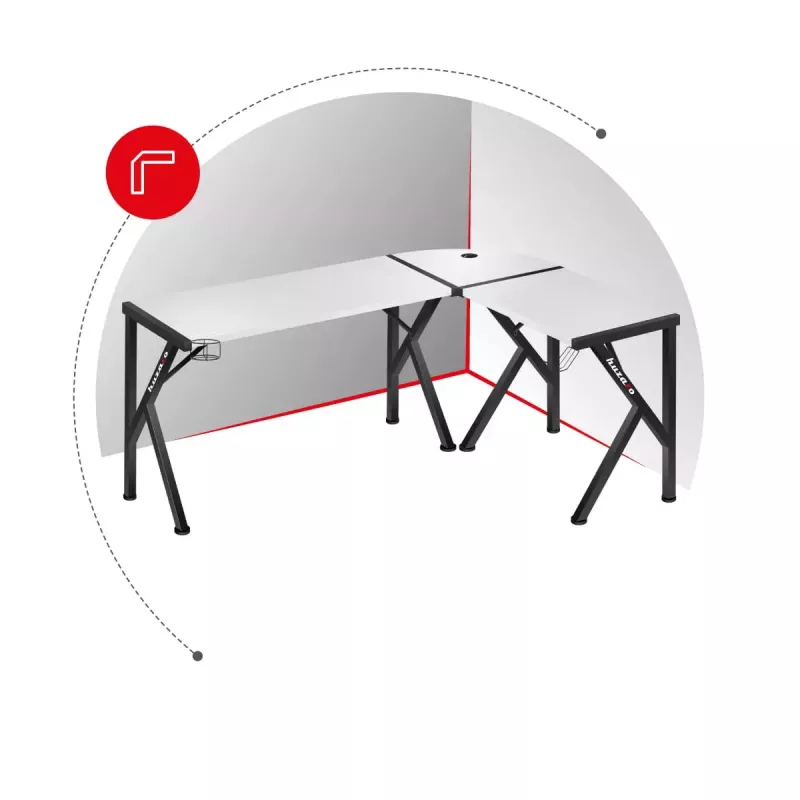 Huzaro Hero 6.3 escritorio gaming, 154×48×74 cm, grosor del tablero 1,5 cm, blanco