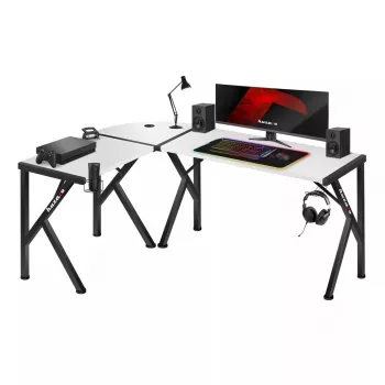 Escritorio gaming esquinero Huzaro Hero 6.3 blanco en forma de L con tablero de fibra de carbono 1540×1170×740 mm