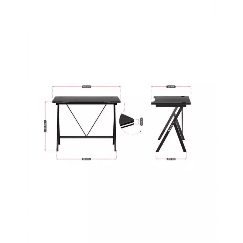 Mesa gaming Huzaro Hero 1.4 negra, tablero MDF rectangular recto 1000x500x750 mm