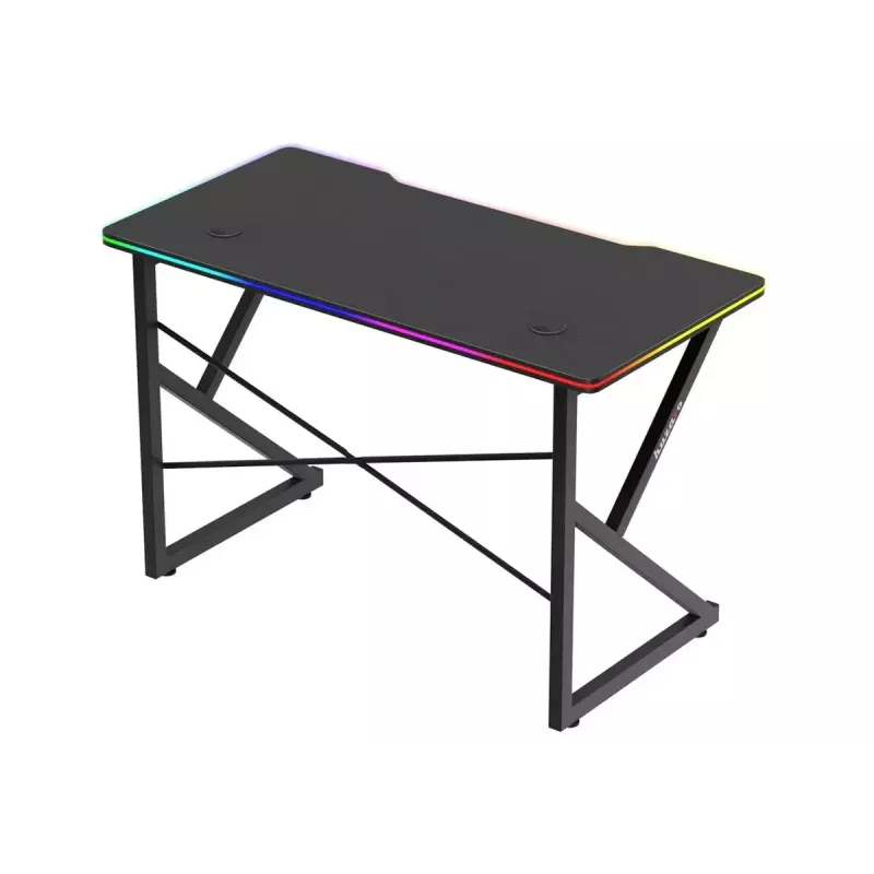 Mesa gaming Huzaro Hero 1.7 RGB negra — escritorio ergonómico recto 1200x600 mm, 750 mm de altura, LED, portavasos, soporte para auriculares
