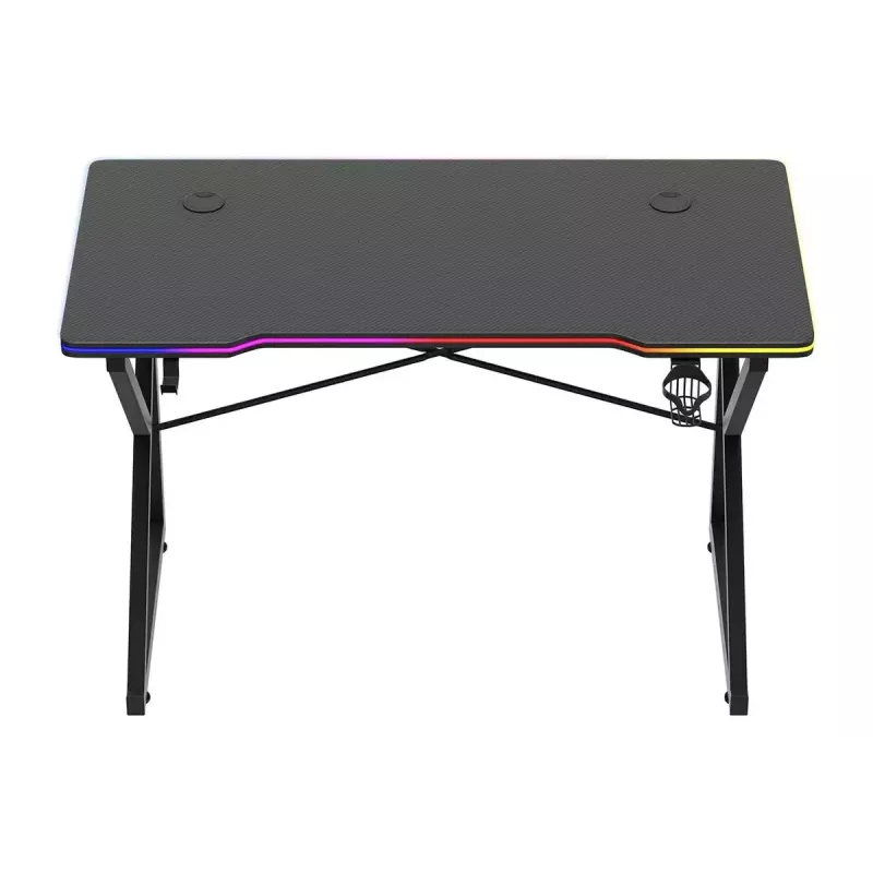 Mesa gaming Huzaro Hero 1.7 RGB negra — escritorio ergonómico recto 1200x600 mm, 750 mm de altura, LED, portavasos, soporte para auriculares
