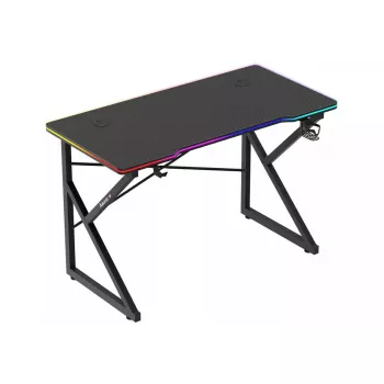 Mesa gaming Huzaro Hero 1.7 RGB negra — escritorio ergonómico recto 1200x600 mm, 750 mm de altura, LED, portavasos, soporte para auriculares