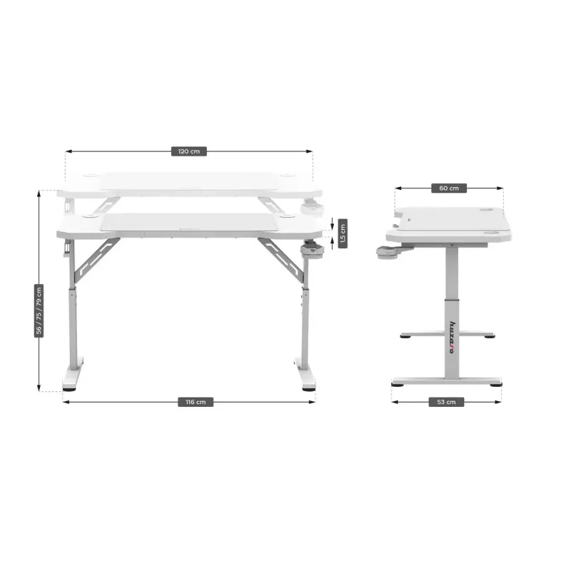 Huzaro Hero 2.6 White escritorio para videojuegos, 120 x 60 cm