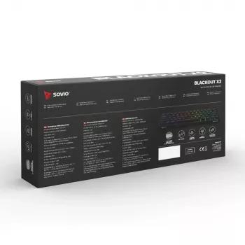 Teclado gaming mecánico SAVIO BLACKOUT X2 BLUE, 61 teclas 60% USB-C cable desmontable, LED RGB, interruptores Outemu Blue, N-Key Rollover