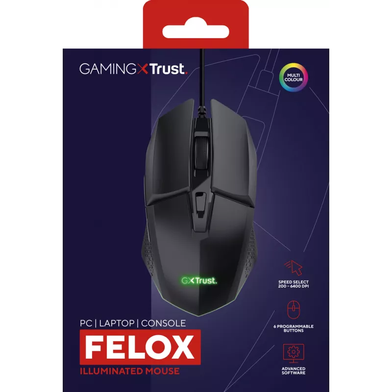 Ratón gaming Trust GXT 109 Felox para diestros USB Type-A óptico 6400 DPI