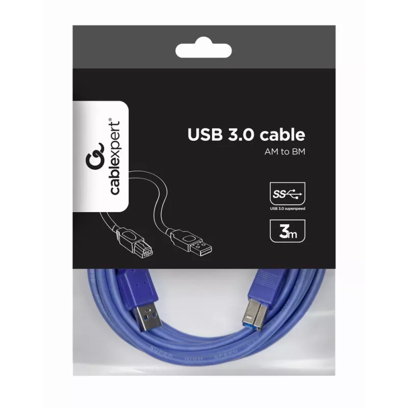 Cable USB 3.0 GEMBIRD conector macho A a conector macho B 3 m – Azul
