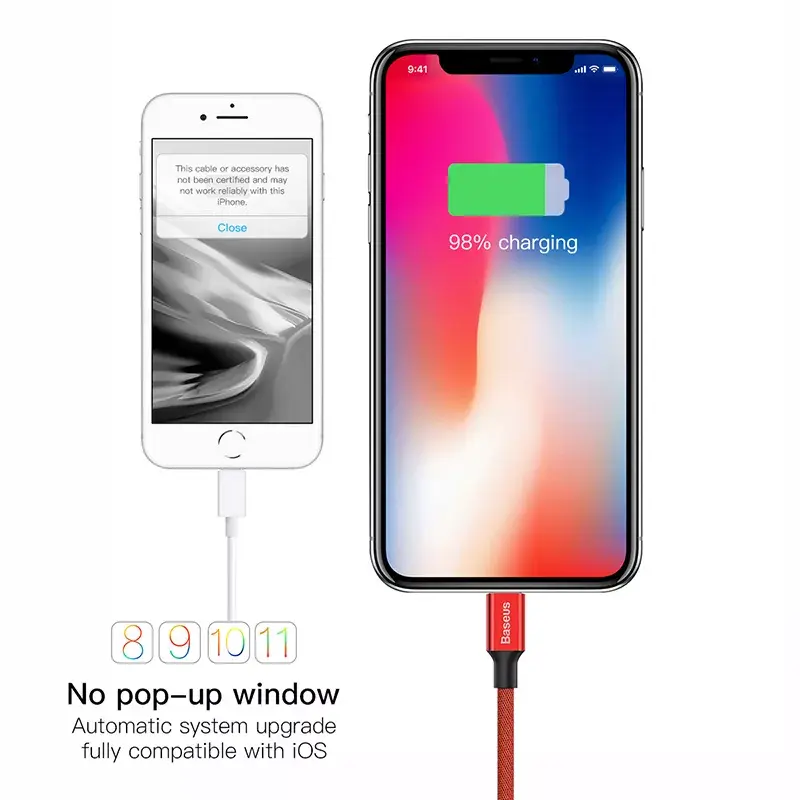 Cable USB-A a Lightning Baseus Yiven 1,8 m, salida 2 A, rojo, funda de elastómero termoplástico