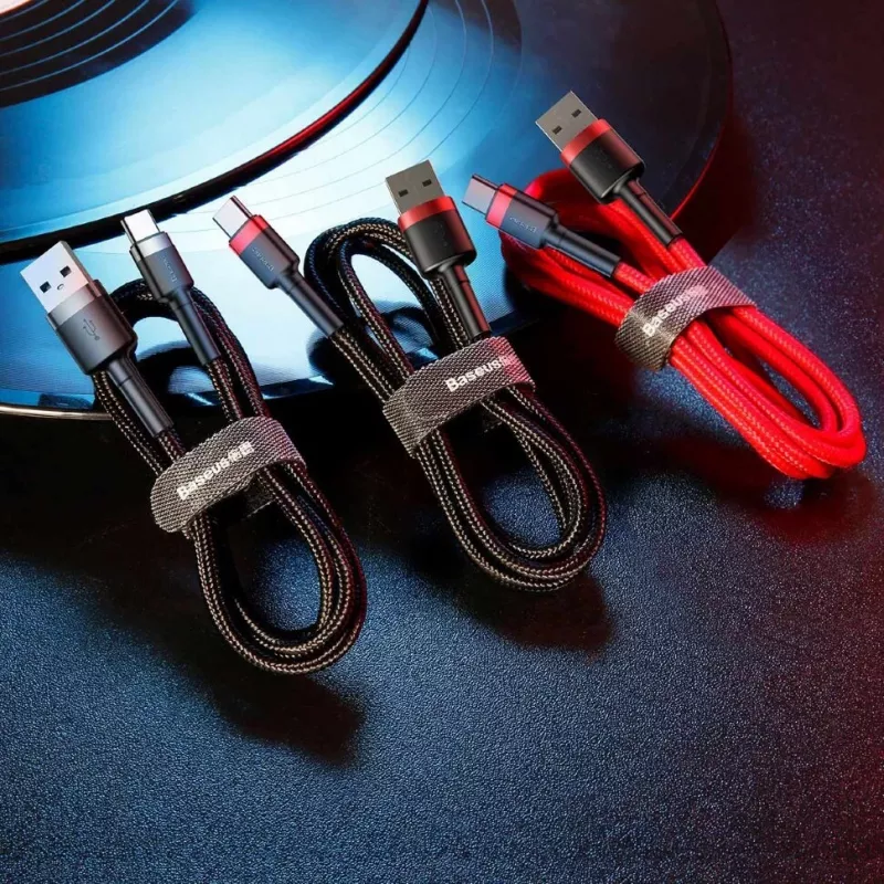 BASEUS Cable de carga rápida Cafule trenzado - USB Type-A a Type-C 2A - 2 m - Negro (nailon)