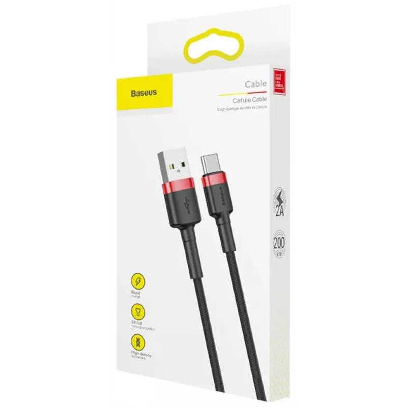 BASEUS Cable de carga rápida Cafule trenzado - USB Type-A a Type-C 2A - 2 m - Negro (nailon)