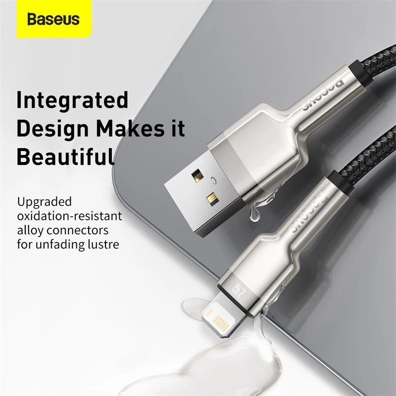 Cable de transferencia de datos Cafule Fast Charge BASEUS - USB Type-A a Lightning - 480 Mbit/s (2,4 A PD) - 1 m - negro