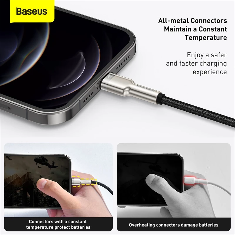 Cable de transferencia de datos Cafule Fast Charge BASEUS - USB Type-A a Lightning - 480 Mbit/s (2,4 A PD) - 1 m - negro