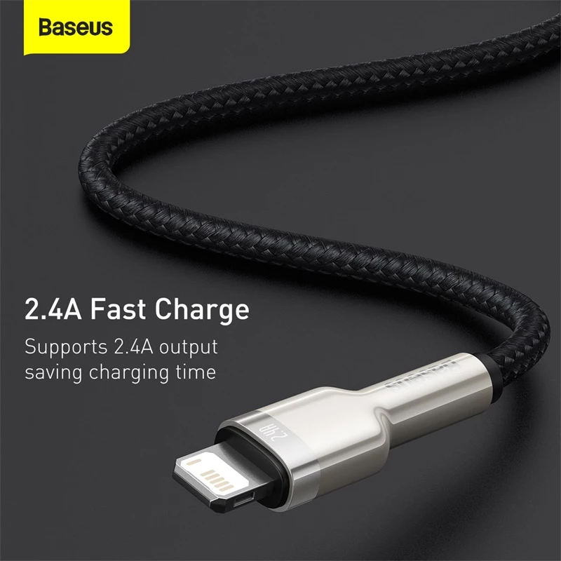 Cable de transferencia de datos Cafule Fast Charge BASEUS - USB Type-A a Lightning - 480 Mbit/s (2,4 A PD) - 1 m - negro
