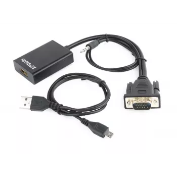 Cable adaptador VGA a HDMI GEMBIRD, alimentado por USB 15 cm - negro
