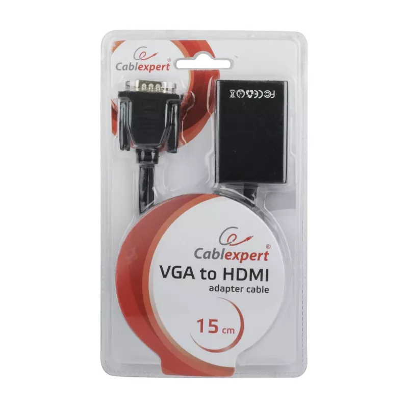 Cable adaptador VGA a HDMI GEMBIRD, alimentado por USB 15 cm - negro