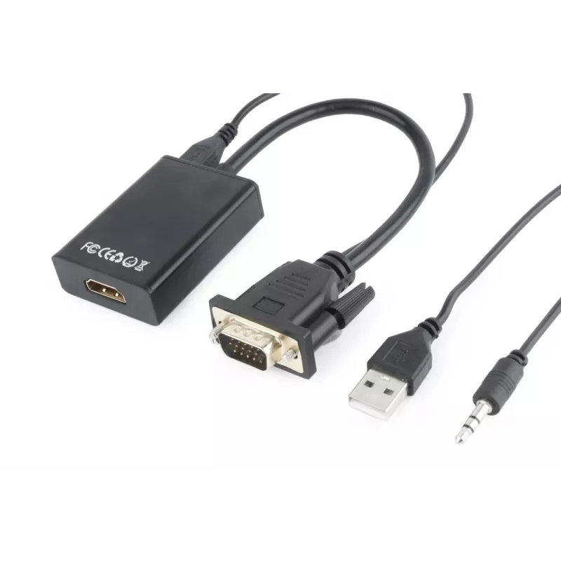 Cable adaptador VGA a HDMI GEMBIRD, alimentado por USB 15 cm - negro