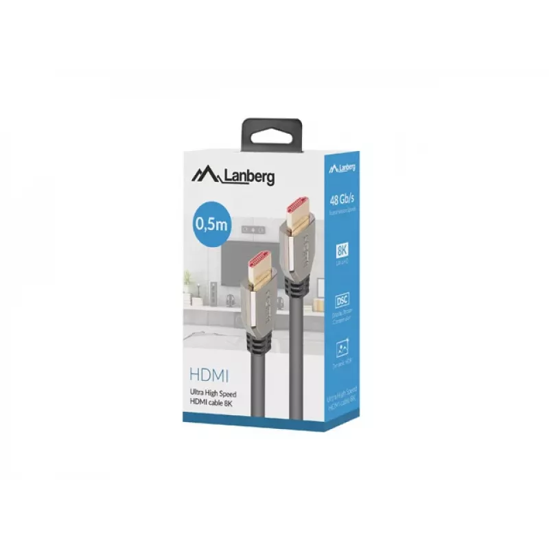 Cable HDMI LANBERG – M/m v2.1 8k 60hz – 0,5 m negro