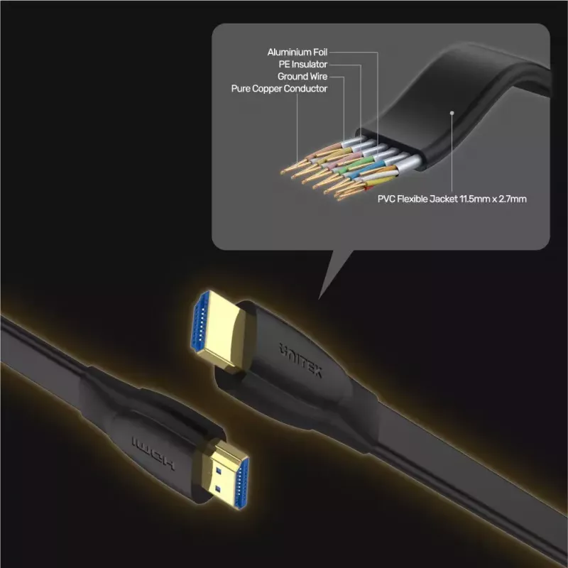 Cable HDMI Unitek C11063BK-2M 2 m, HDMI 2.0, 18 Gbit/s, 4K@60Hz, ARC, plano negro