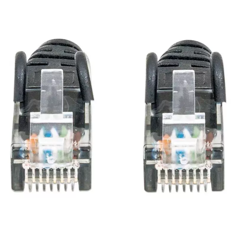 Cable de parcheo de red Intellinet, Cat6, 3 m, negro, CCA, U/UTP, PVC, RJ45, contactos dorados, snagless, con protección antiacodamiento, garantía de por vida