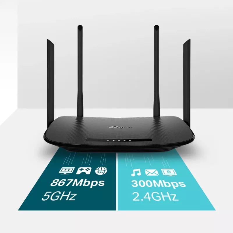 Router módem VDSL/ADSL inalámbrico TP-Link AC1200, Wi-Fi 5 (802.11ac), doble banda (2,4 GHz / 5 GHz), Ethernet LAN, VDSL2, negro, router de sobremesa