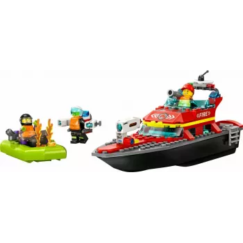 Set de construcción LEGO lancha de rescate de bomberos 60373 — serie City, 144 piezas, 3 minifiguras, edad 5+, medidas 80×230×70 mm