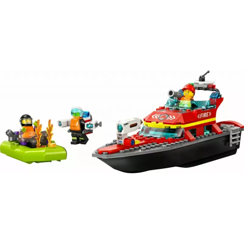 Set de construcción LEGO lancha de rescate de bomberos 60373 — serie City, 144 piezas, 3 minifiguras, edad 5+, medidas 80×230×70 mm