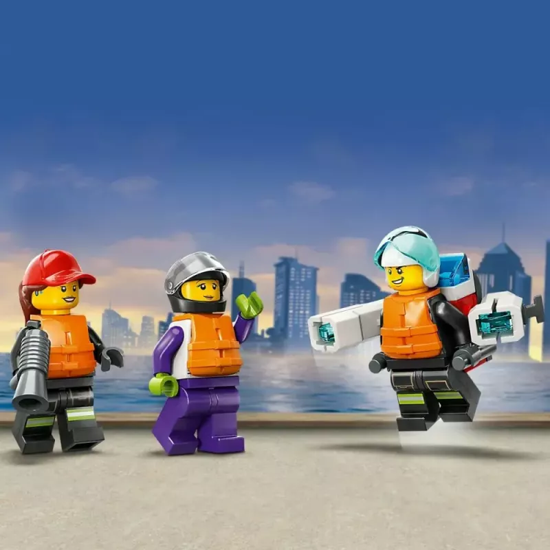 Set de construcción LEGO lancha de rescate de bomberos 60373 — serie City, 144 piezas, 3 minifiguras, edad 5+, medidas 80×230×70 mm