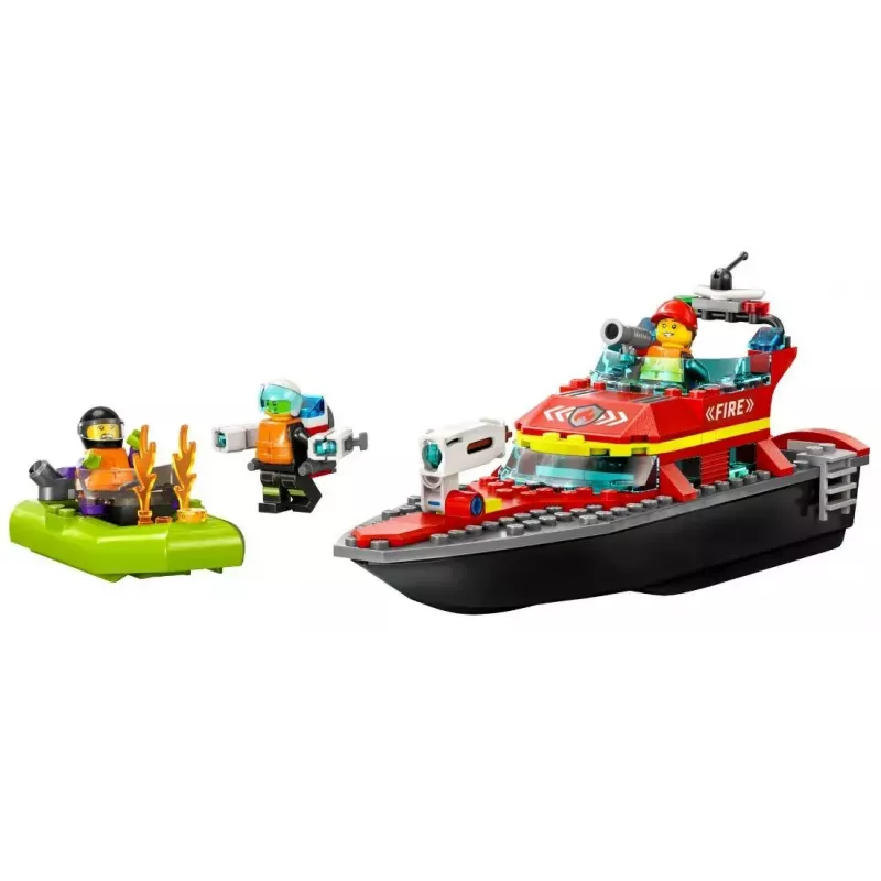 Set de construcción LEGO lancha de rescate de bomberos 60373 — serie City, 144 piezas, 3 minifiguras, edad 5+, medidas 80×230×70 mm