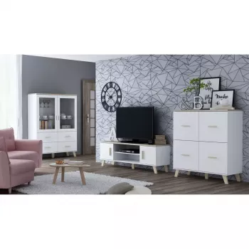 Aparador Cama meble LOTTA 110 4D — 4 puertas, 6 estantes, acabado roble sonoma, 1100×540×1190 mm