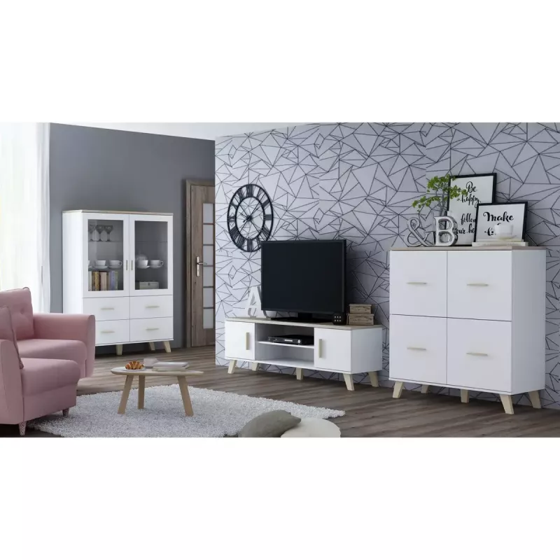 Cama Meble LOTTA 110 4D aparador, blanco + roble Sonoma
