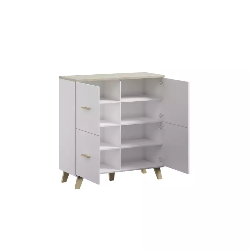Cama Meble LOTTA 110 4D aparador, blanco + roble Sonoma