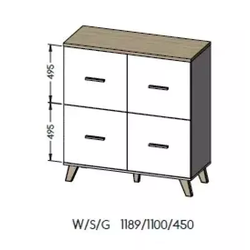 Cama Meble LOTTA 110 4D aparador, blanco + roble Sonoma