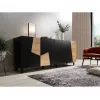 Cómoda Cama Meble ETNA 200x42x82 cm, negro mate con roble rústico, aglomerado