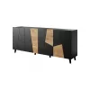 Cómoda Cama Meble ETNA 200x42x82 cm, negro mate con roble rústico, aglomerado