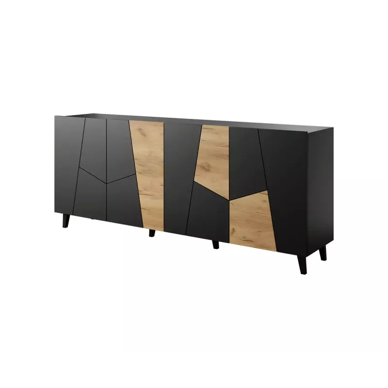 Cómoda Cama Meble ETNA 200x42x82 cm, negro mate con roble rústico, aglomerado