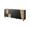 Cómoda Cama Meble ETNA 200x42x82 cm, negro mate con roble rústico, aglomerado