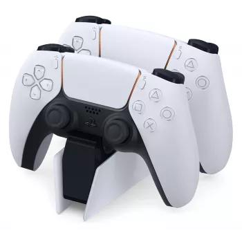 Base de carga Sony DualSense para 2 mandos PS5, blanca, mecanismo de encaje
