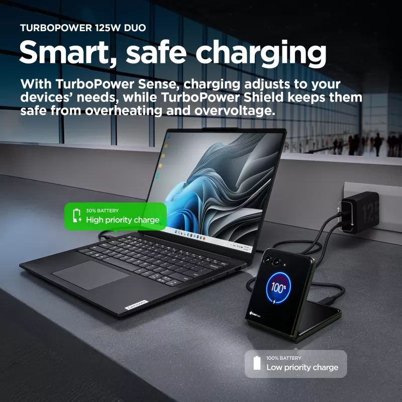 Cargador Motorola TurboPower 125W Duo universal negro de carga rápida CA para interiores