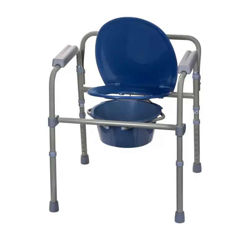 Silla de inodoro plegable ActionMed KT100AM — estructura de polietileno, altura ajustable, cubo de 5 l, peso máximo usuario 120 kg
