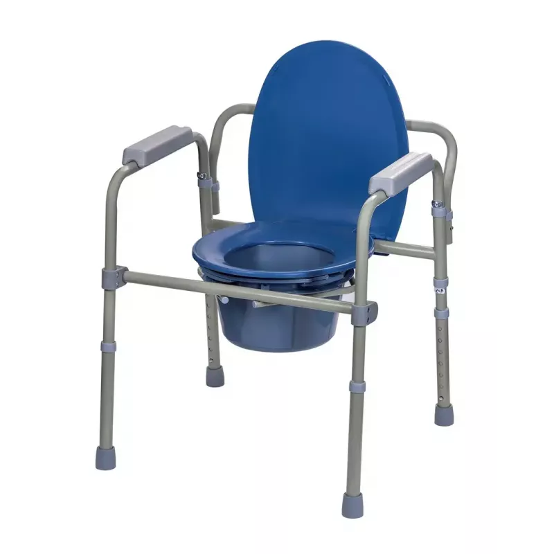 Silla de inodoro plegable ActionMed KT100AM — estructura de polietileno, altura ajustable, cubo de 5 l, peso máximo usuario 120 kg