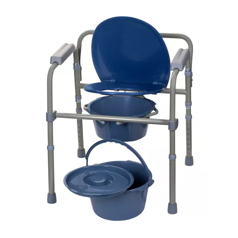 Silla de inodoro plegable ActionMed KT100AM — estructura de polietileno, altura ajustable, cubo de 5 l, peso máximo usuario 120 kg