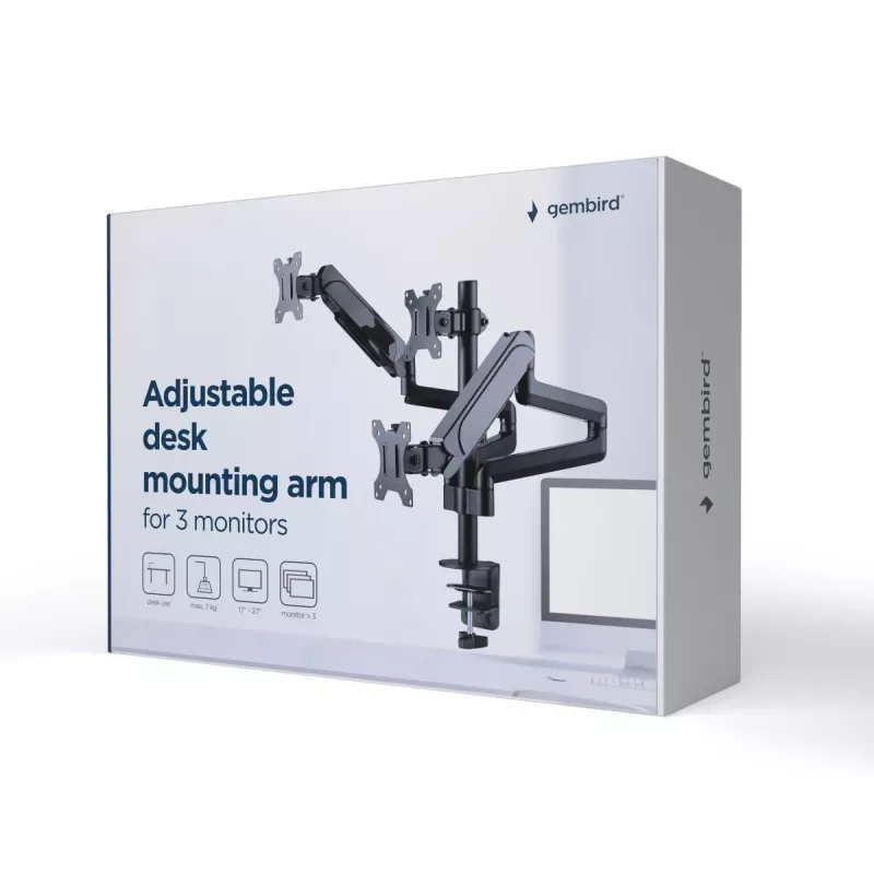 Soporte para monitor GEMBIRD MA-DA3-01 pinza de mesa/pasacables de 3 brazos para hasta 3×27