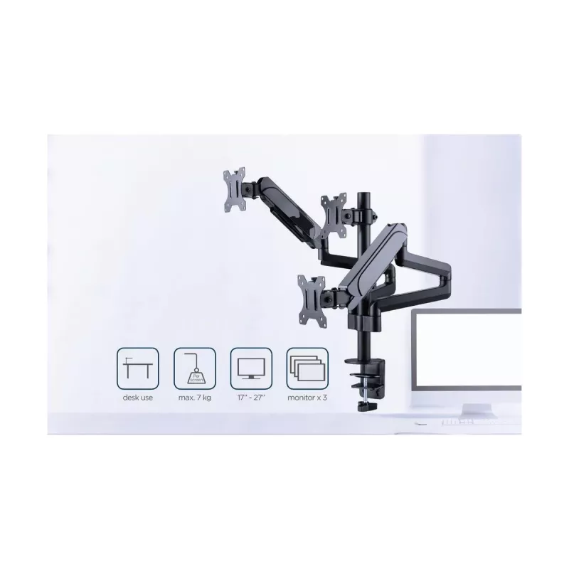 Soporte para monitor GEMBIRD MA-DA3-01 pinza de mesa/pasacables de 3 brazos para hasta 3×27