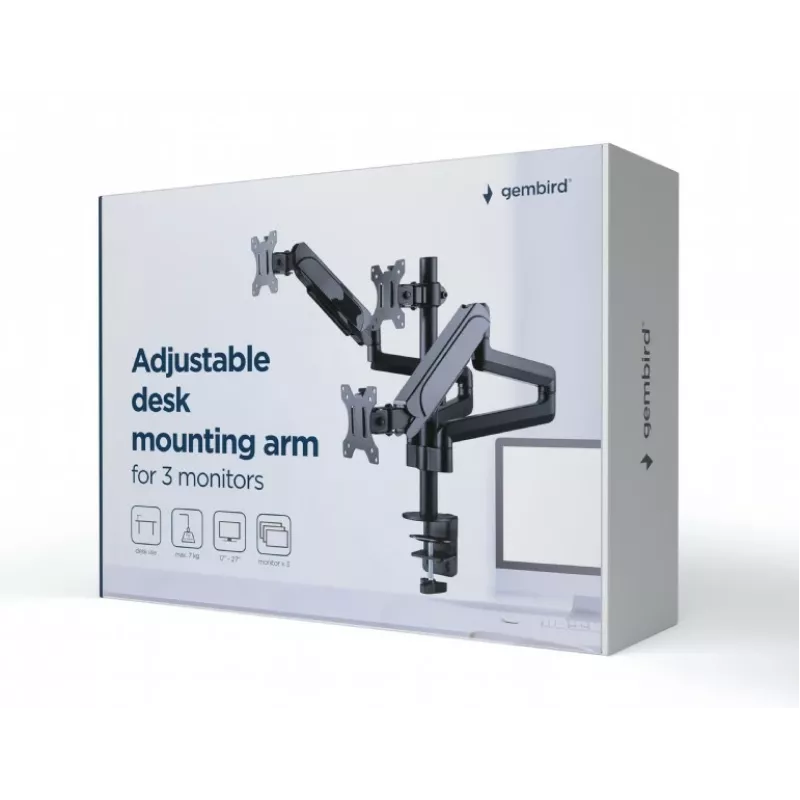 Soporte para monitor GEMBIRD MA-DA3-01 pinza de mesa/pasacables de 3 brazos para hasta 3×27