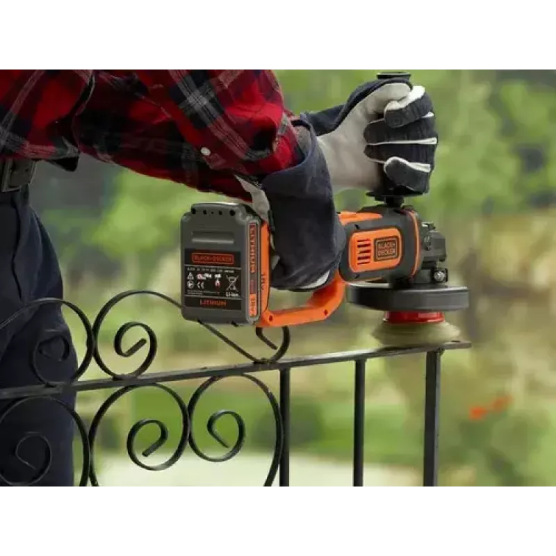 Amoladora angular Black & Decker BCG720N — inalámbrica 18V Li-Ion, disco de 12,5 cm, hasta 8600 rpm, 3 posiciones de agarre