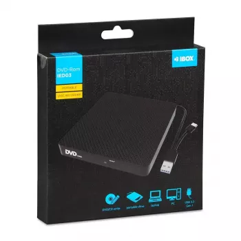 Unidad óptica IBOX IED03 DVD±RW USB 3.1 Gen1 (USB-C) Negra, Bandeja, 24x CD / 8x DVD