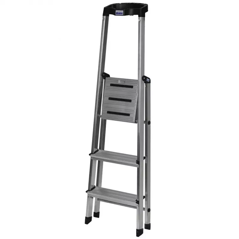 Krause Safety 126313 escalera plegable autoportante, 3 peldaños, plateada
