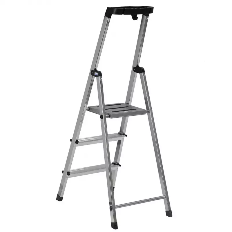 Krause Safety 126313 escalera plegable autoportante, 3 peldaños, plateada