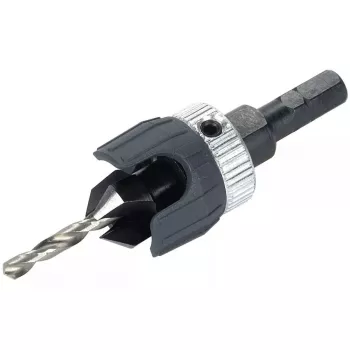 Atornillador de arranque Wolfcraft 2544000, vástago hexagonal, acero para herramientas, para metales no férricos, avellanado a 90°, incluye llave Allen